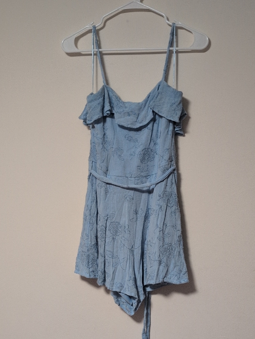 miami Light Blue Romper With Flower Embroidery
